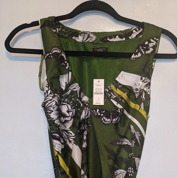 Talbot's Dark Green Butterfly and Flower Dress, Size 6 - Picture 2 of 11